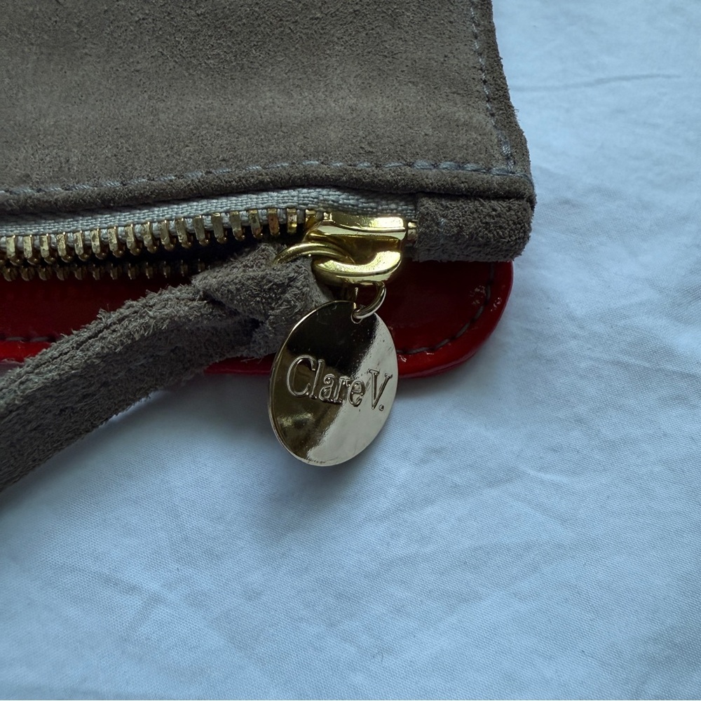 Clare V. Navy Blue, Red & White Stripe Leather Suede Clutch w/ Charm, Size M - Picture 4 of 5